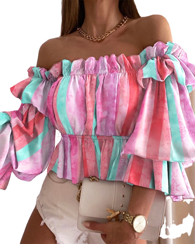 European and American new fashion off-shoulder pleated shirt for women