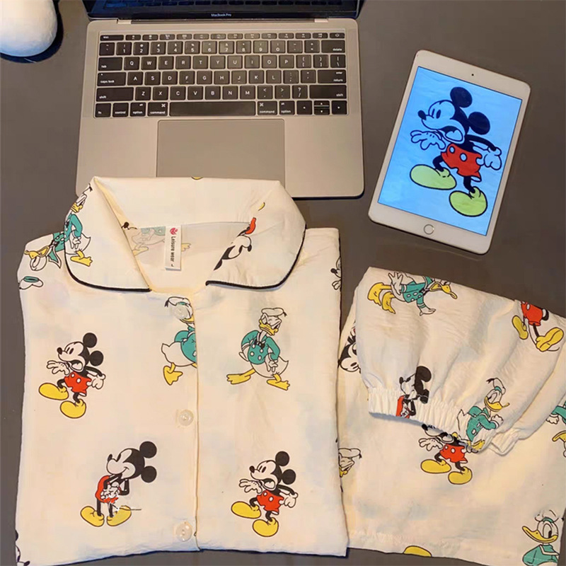 Clouds Cotton Pajamas Women's Summer Thin Cute Cartoon Short-sleeved Shorts Loose Internet-famous suit Outfit Home Clothes
