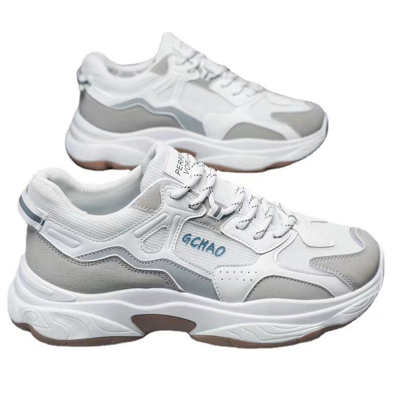 Men's Shoes summer breathable mesh sports casual running shoes men's middle school students all-match height increasing white Daddy Fashion Shoes