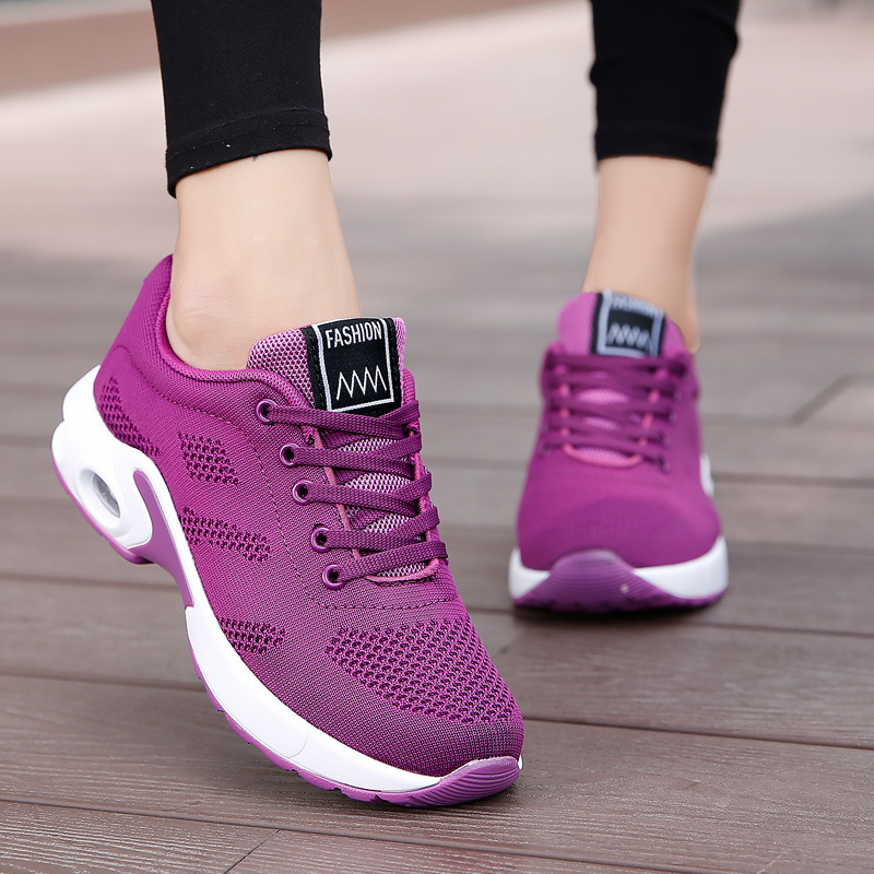 Cross-border foreign trade factory supply wholesale plus size flying woven air cushion women's shoes mesh breathable casual sports running shoes