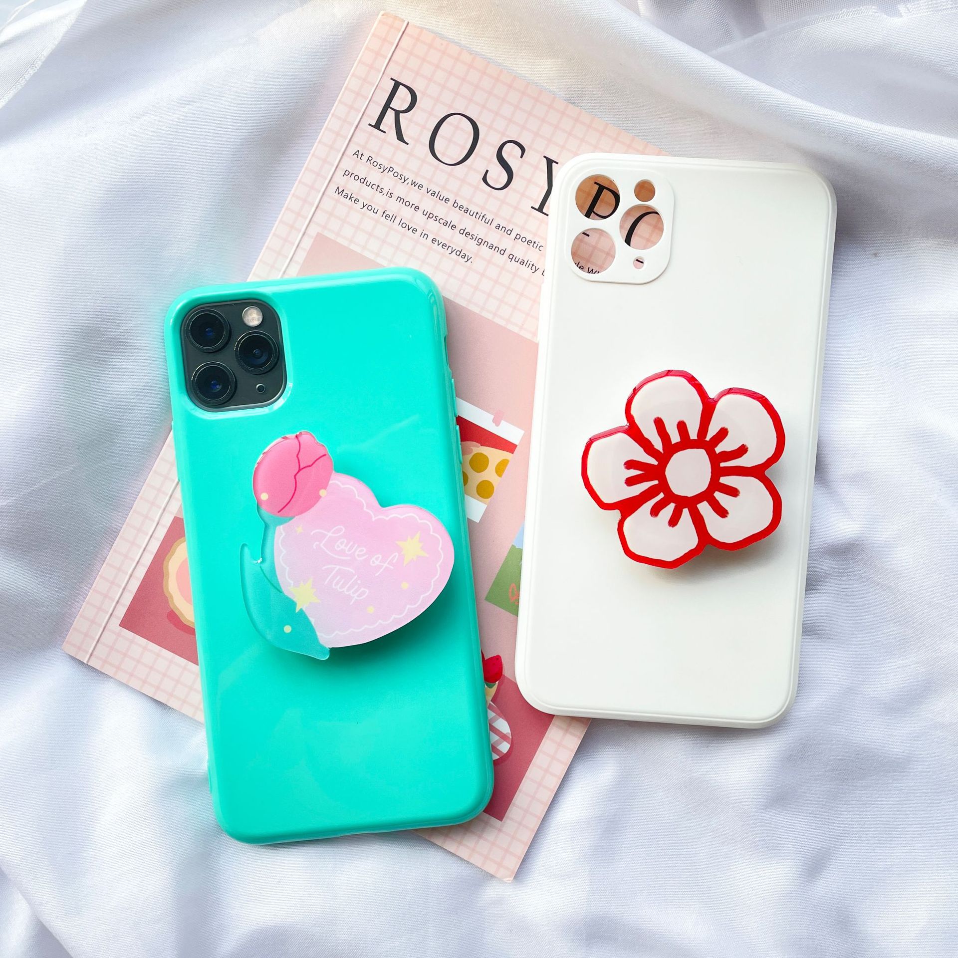 South Korea ins creative acrylic tulip flower glue lazy retractable mobile phone airbag bracket wholesale