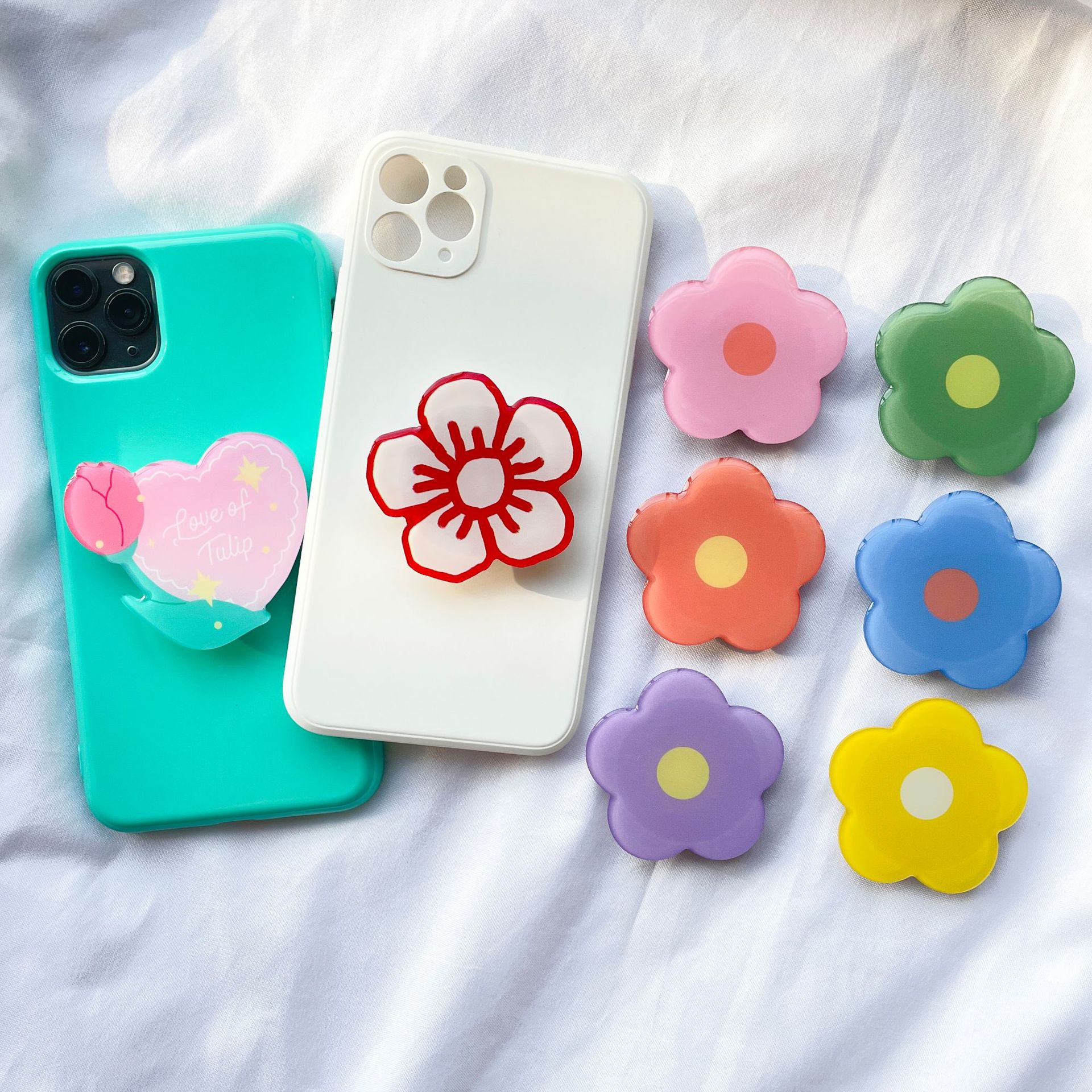 South Korea ins creative acrylic tulip flower glue lazy retractable mobile phone airbag bracket wholesale - 1