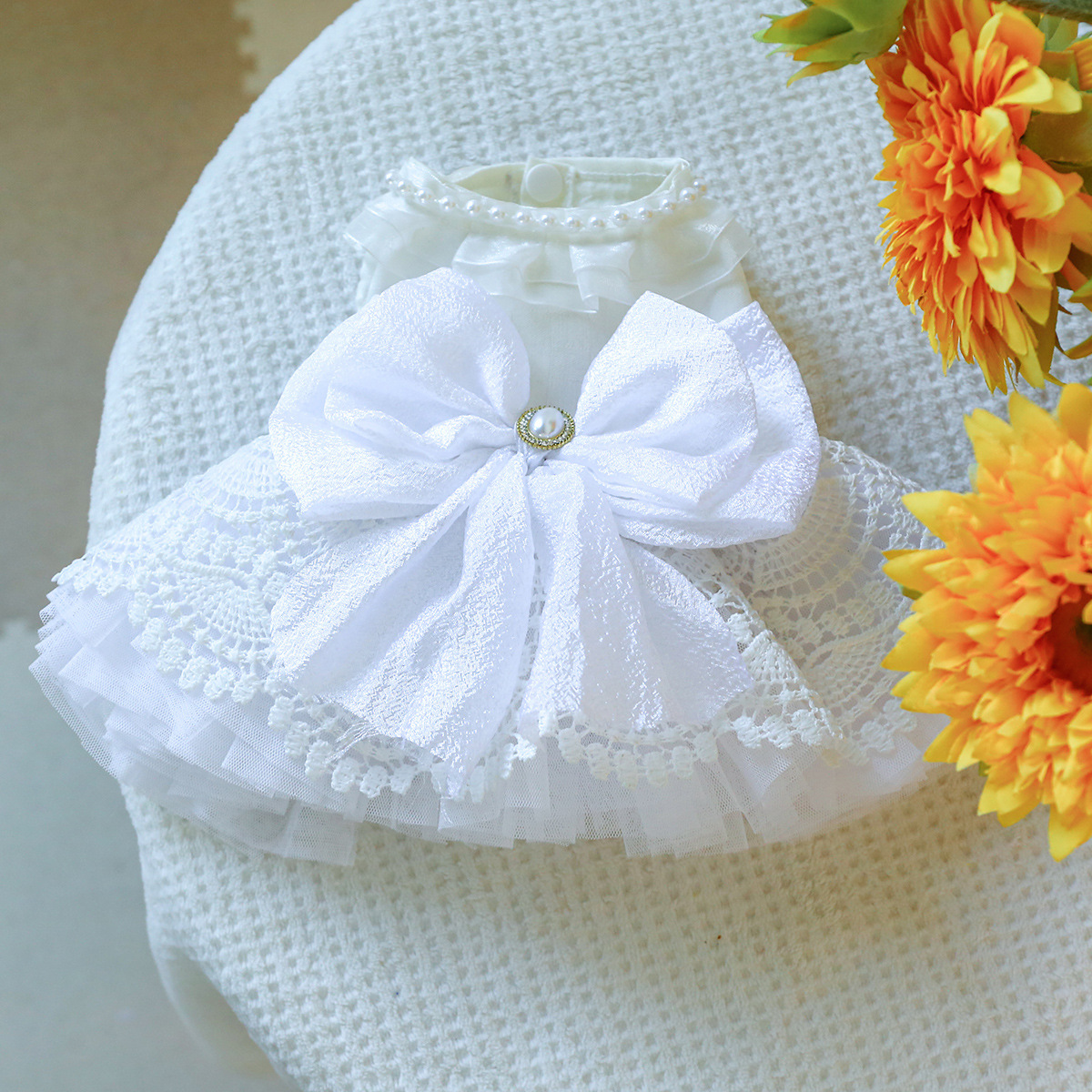Pet Circle Dog Clothes Wholesale Spring and Summer New Small and Medium Dog White Wedding Dress Pearl Princess Wedding Dress - 3