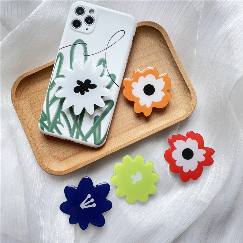 South Korea ins same style printing glue drop flower airbag bracket creative lazy retractable desktop mobile phone bracket DIY