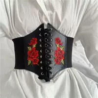 Пояс с вышивкой розой, французская широкая талия, эластичная талия, черное винтажное женское декоративное платье, модное